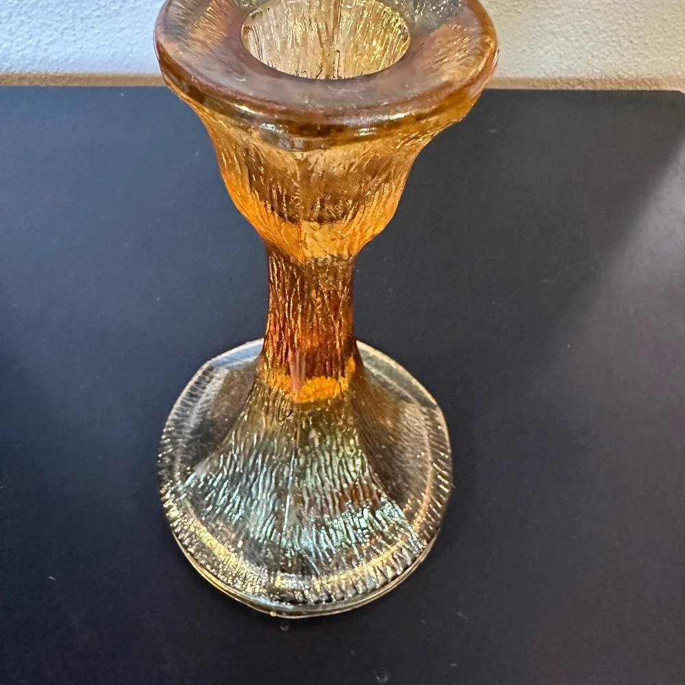 Marigold carnival glass candle stick holder‎
